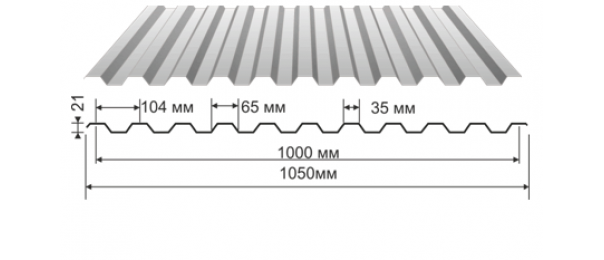 Профнастил оцинкованный С-21 1050x3000 купить недорого в Химках